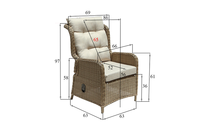 Loungesett 5 deler m/regulering beige - Sunlife